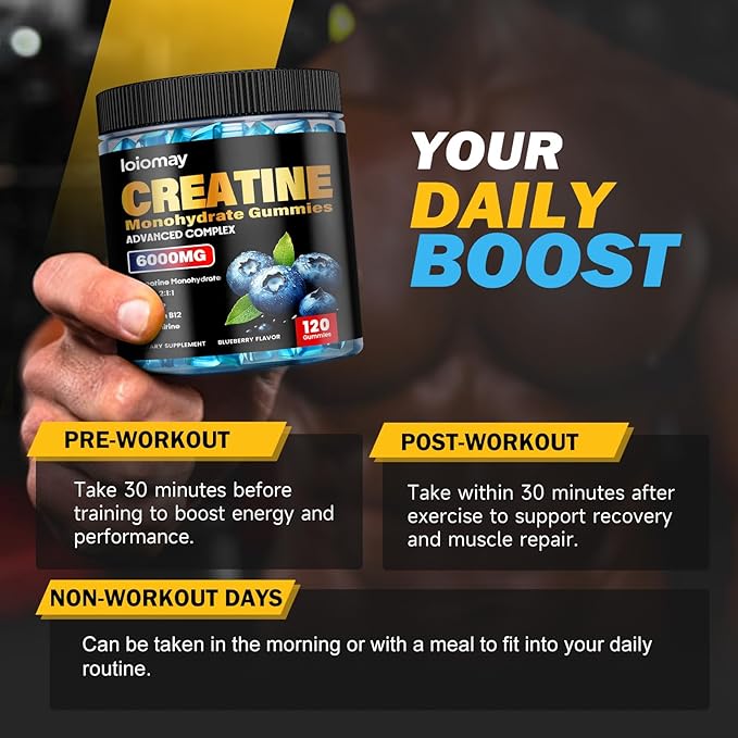 Creatine Monohydrate Gummies for Men &amp Women 5g Vegan Creatine Gummy with Taurine for Build Muscle Boost Energy &amp Strength Blueberry Flavor Chewable Sugar-Free Pre Workout Supplements 120