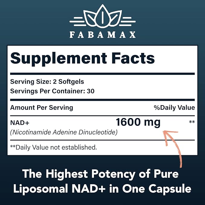 1600 mg Liposomal NAD Supplement 98% Pure NAD+ Supplement Superior Absorption Alternative to Nicotinamide Riboside or NADH to Boost NAD+ for Aging Defense Energy Longevity 120 Softgels