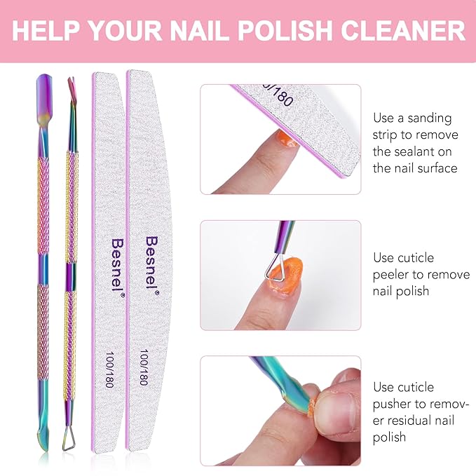 Gel Nail Polish Remover 10 Pack Professional Gel Polish Remover Non-Irritating Quick Easy Nail Polish Gel Remover Tools Kit Nail File Cuticle Pusher File Grit No Need For Foil Soaking Or Wrapping