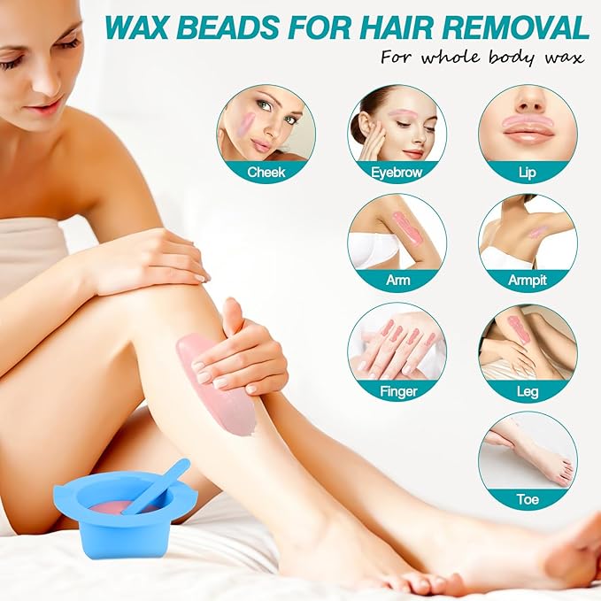 3 lb Hard Wax Beads All-purpose Wax Beans with Silicone Wax Pot for Sensitive Skin Brazilian Coarse Waxing for Bikini Face Eyebrow Back Chest Legs Armpit Women Men Tea Tree