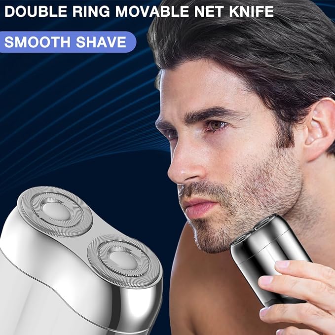 2026 New Model Mini Dual-Head Electric Shaver Electric Mini Portable Razor Pocket Size Washable Double Head Razor Rechargeable Waterproof Compact Electric Shaver for Home Car Travel (Silver)