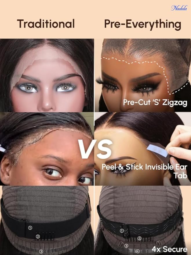 Nadula Pre Everything Glueless Water Wave 13x4 Hd Lace Front Wigs Human Hair with Invisible Drawstring Wet and Wavy Bye Bye Knots Glueless Wig Pre Plucked Pre Cut Lace Ready to Wear Front Wig 16inch