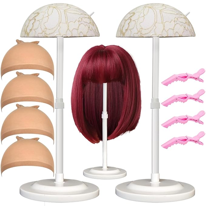 Wig Stand 2 Pack Adjustable Height Wig Holder Stands Non-Slip Portable Wig Head Holders Sturdy Plastic Wig Head Stand for Multiple Wigs and Hats Styling Drying Display (White)