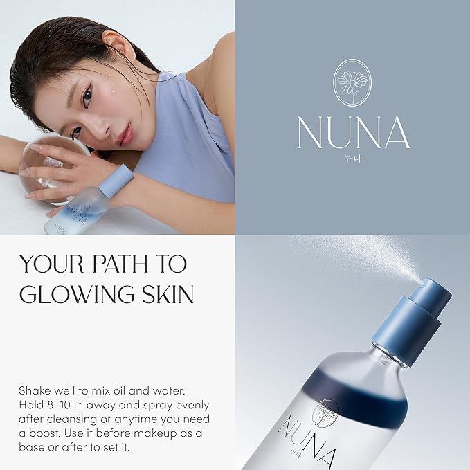 NUNA Ultra Hydrating Face Serum Spray with Peptides Niacinamide Hyaluronic Acid &amp Botanical Extracts ? Korean Lightweight Moisture Boost Facial Mist &amp Setting Spray for Makeup ? 3.38 fl oz