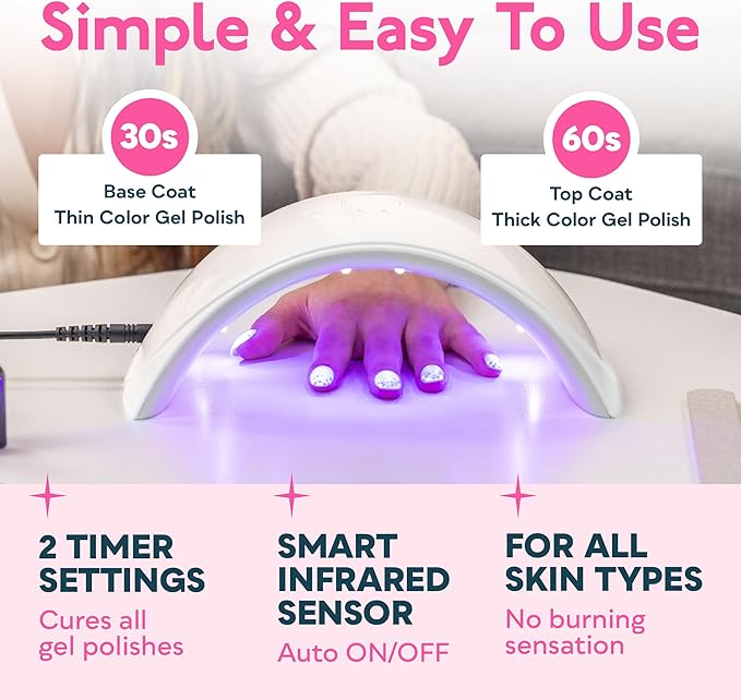 SUNUV LED UV Light for Nails UV Dryer for Gel Polish Nail Lamp with Sensor 2 Timers SUN9C White Gift for Women Girls