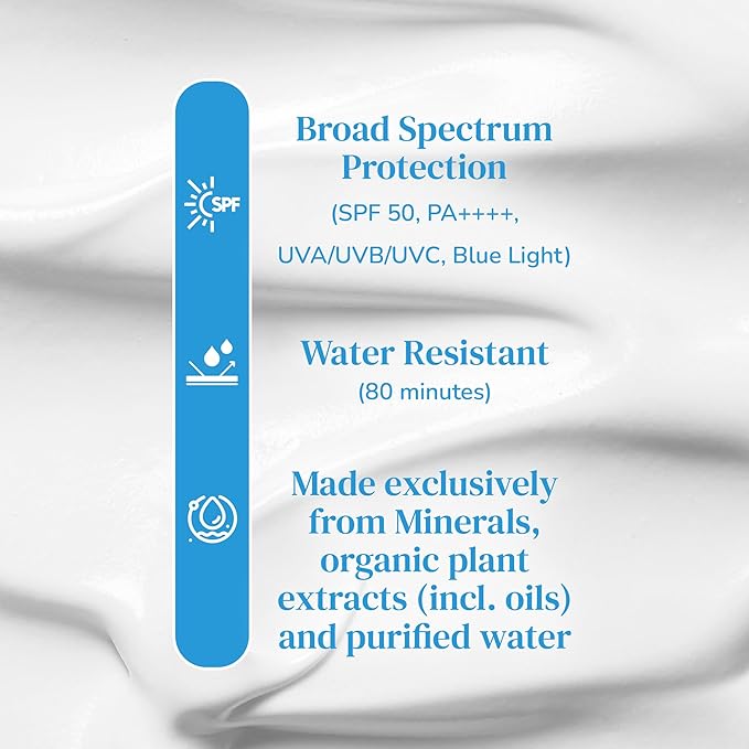 Mineral Face Sunscreen SPF 50 Tinted Aussie Zinc Oxide Sunblock with Hydrating Hyaluronic Acid Reef Safe Natural Vegan Australian Made 80min Water Resistant Unscented 100g 3.4oz