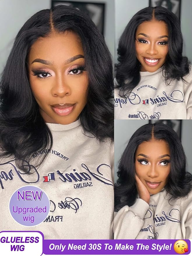 YIROO Bye Bye Knots 7x5 Lace Straight Bob Wig Glueless Human Hair Wig with Elastic DrawstringPre Plucked Pre Cut Short Bob Lace Closure Wig Wear and Go Natural Color 150% Density 12Inch