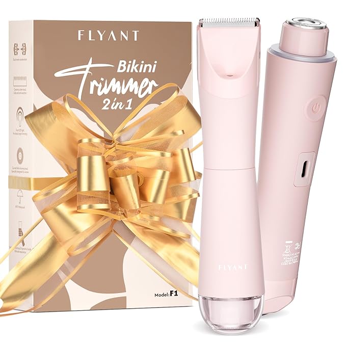 Bikini Trimmer for Women 2 in 1 Electric Shaver for Women Pubic Hair Trimmer Waterproof IPX7 with LED Bikini Razor for Leg Arm Underarm Bikini Area Pull Bows Gift Box for Friends (Rose Pink)