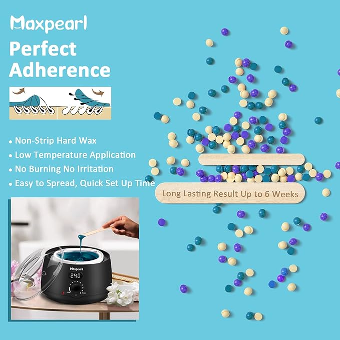 Maxpearl Digital Waxing Kit - Women Men Hard Wax Melt Warmer Kit for Hair Removal - Sensitive Skin Eyebrows Face Underarms Brazilian Bikini Legs