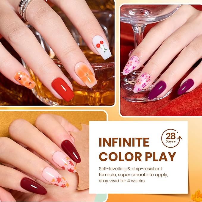 Beetles Fall Gel Nail Polish Set ? Autumn Aura 20 Colors Gel Polish Kit Burgundy Red Brown Yellow Orange Purple Cat Eye &amp Glitter Soak Off UV LED Manicure with Base Glossy Matte Top Coat