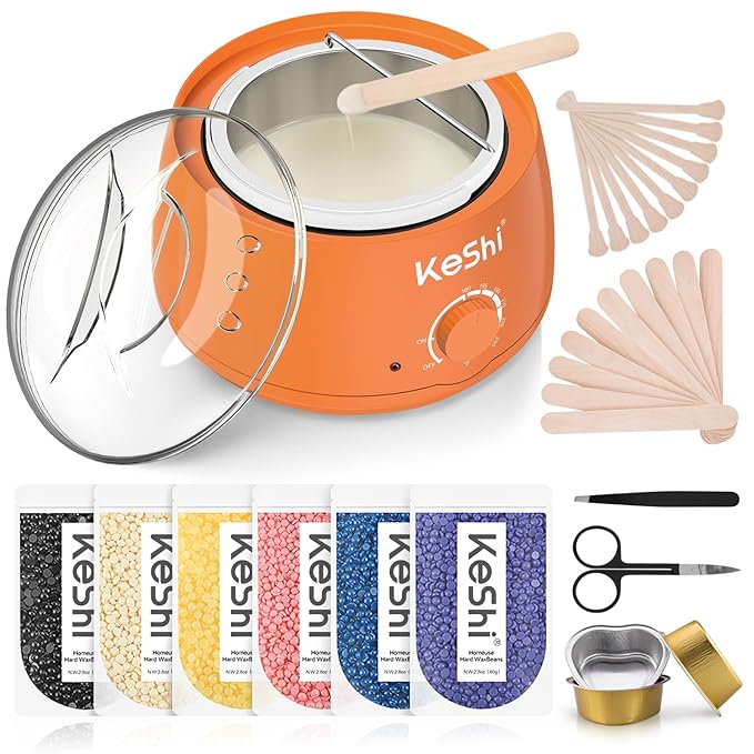 KeShi Waxing Kit Painless Hair Removal Wax Warmer with 6 Bags Hard WaxBeans for Full Body Legs Face Eyebrows &amp Bikini? Ideal for Both Women &amp Men(Orange)