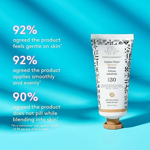 Drunk Elephant Umbra Sheer Mineral Cream (SPF 30) Mineral Sunscreen - Clean Clinical Skincare - Cruelty-Free - Dermatologist-Tested - Free of Essential Oils Silicones and Fragrance