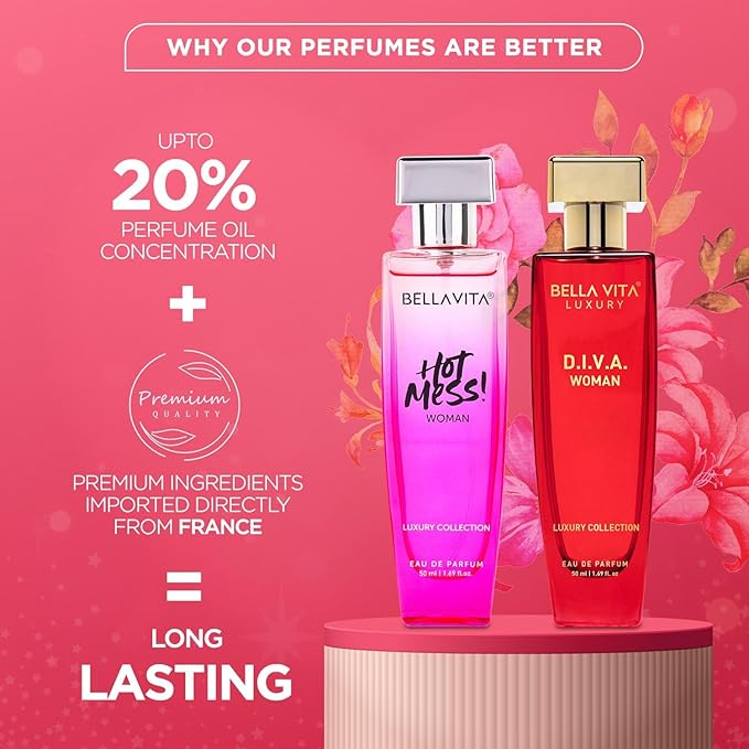 Bella V.ita Luxury Hot &amp Classy Gift Set for Women 2 x 50Ml with Hot Mess D.I.V.A. Perfume|Floral Woody Long Lasting EDP Fragrance Scent