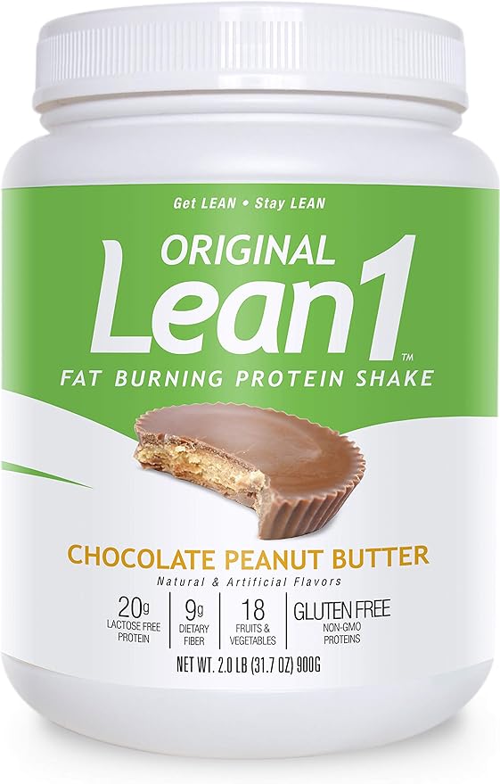 Lean1 Meal Replacement Protein Powder Chocolate Peanut Butter Flavor 15-Serving Tub.
