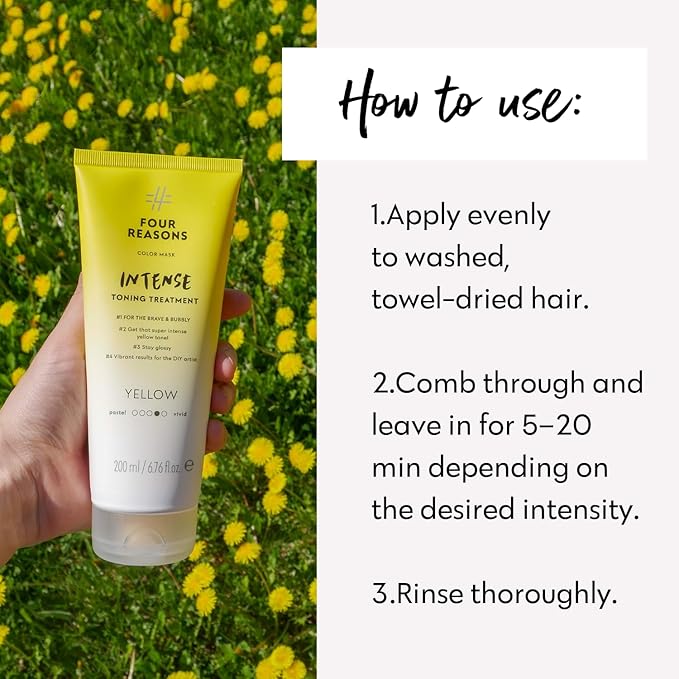 FOUR REASONS Color Mask INTENSE- Yellow ? (27 Colors) Intensive Toning Treatment - Color Depositing Conditioner ? Semi Permanent Hair Dye for Lightened and Colored Hair? 100% Vegan 6.76 fl oz