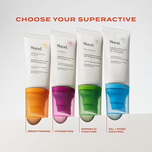 Murad Superactive Brightening Moisturizer SPF 50 - Vitamin C Packed Hydrating Ulta Sheer Facial Sunscreen W/Lipid-boosting Technology for Preventative Aging Protection from UVA/UVB (1.7 Fl Oz)