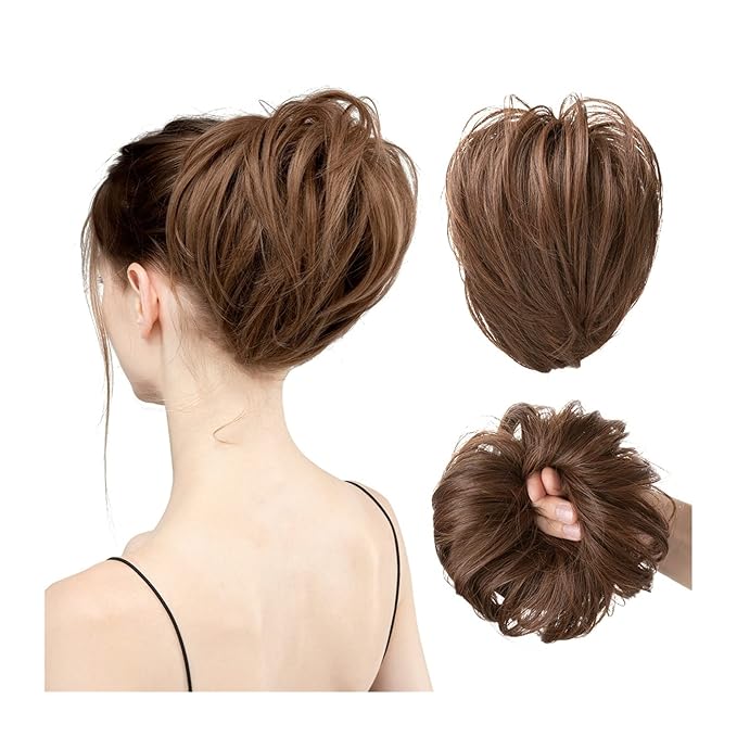 Hair Chignon Straight Hair Bun Hair Pieces Synthetic Messy Bun with Elastic Rubber Band Ponytail Extension Women Hair Accessories Hair Pieces For Women(Dark auburn)