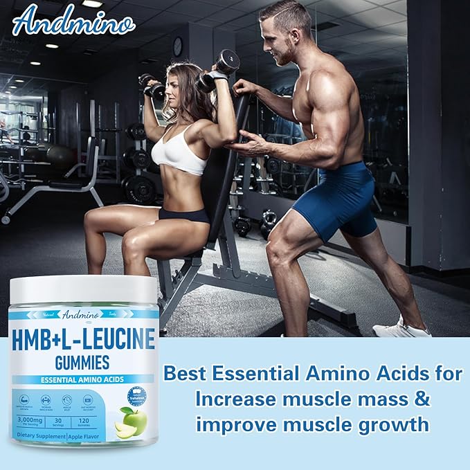 HMB and L-Leucine Gummies 3000mg with Trehalose for Muscle Growth Muscle Relief and Workout Recovery for Adults &amp Elder Non-GMO Vegan Gluten Free Apple Flavor 120