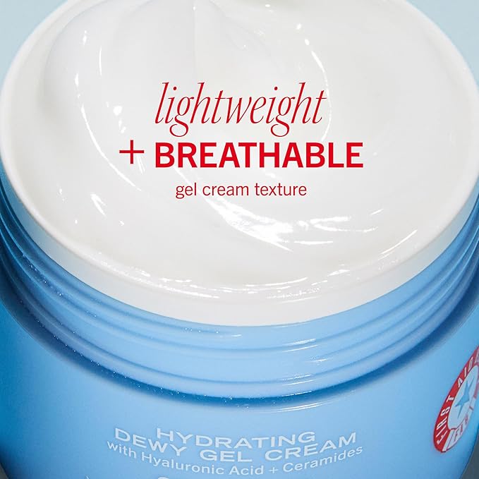 First Aid Beauty - Hydrating Dewy Gel Cream Lightweight Oil-Free Facial Moisturizer with Hyaluronic Acid and Ceramides Helps Reduce Excess Oil Build Up &amp Improve Skins Hydration 1.9 FL oz