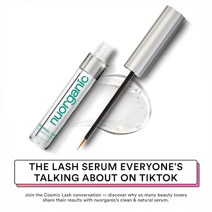 nuorganic Cosmic Lash Serum Without Prostaglandins | Eyelash Growth Serum for Thicker Longer More Defined Lashes | 4-Month Supply XL Size | Made in USA | cGMPA Certified Lab | 8ml