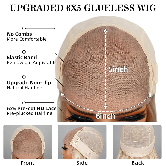 10/613 Lace Front Wigs Human Hair 5x6 Wear and Go Glueless Wigs Human Hair 240% Density Highlight Closure Wigs New Body Wave Wig Pre Cut Lace Bleached Knots (20inch 5X6 New Body Wave)