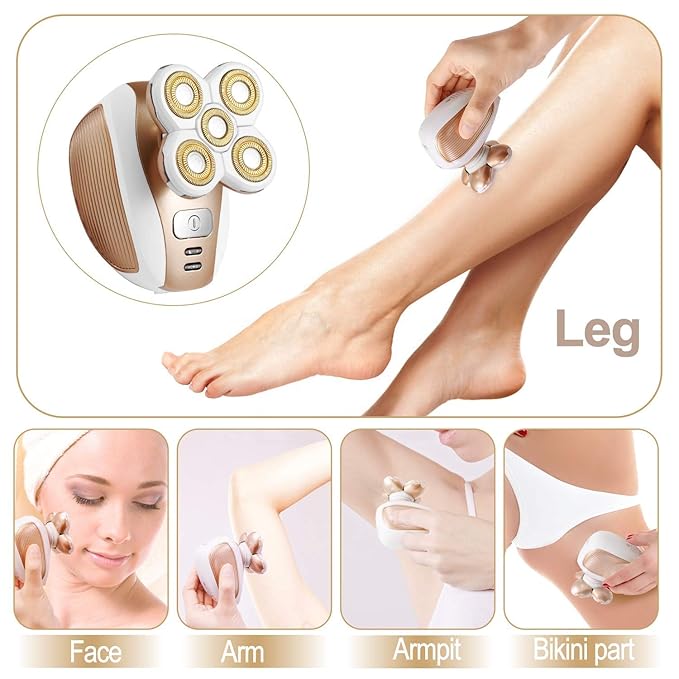 Women Waterproof Painless Hair Remover Electric Cordless Shaver Leg Hair Removal for Face Body Arm Underarms USB Rechargeable Bikini Trimmer Razor Epilator