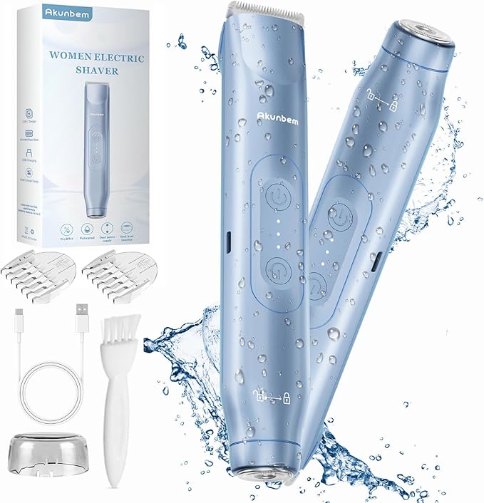 Bikini Trimmer for Women - 2 in 1 Electric Razors for Women - Dual Head Electric Shaver - IPX7 Waterproof Wet &amp Dry Use Body Hair Trimmer and Facial Hair Remover for Bikini Underarm Leg Arm