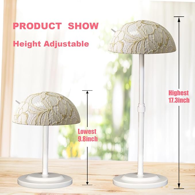 Wig Stand 2 Pack Adjustable Height Wig Holder Stands Non-Slip Portable Wig Head Holders Sturdy Plastic Wig Head Stand for Multiple Wigs and Hats Styling Drying Display (White)