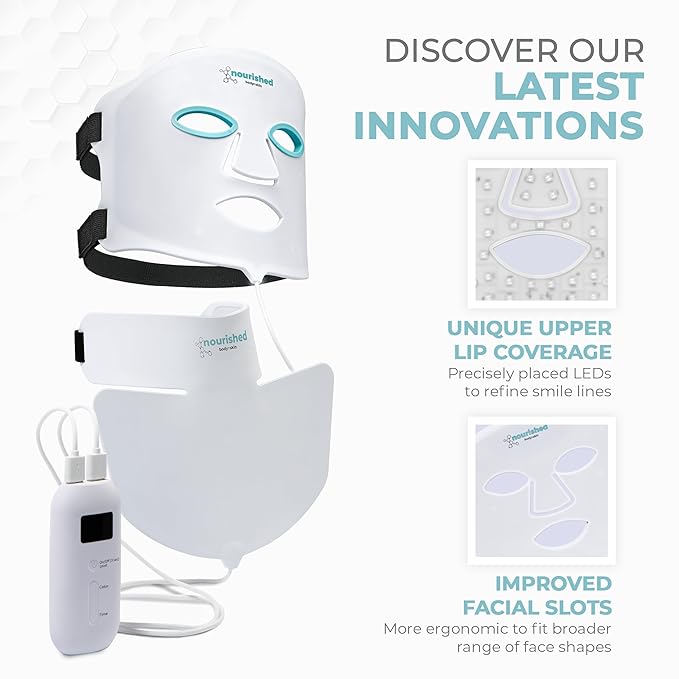 LED Light Therapy Face &amp Neck Mask - Facial Skin Care Device - 7 Colors Red &amp Blue - Rejuvenation Anti-aging Product for Wrinkles