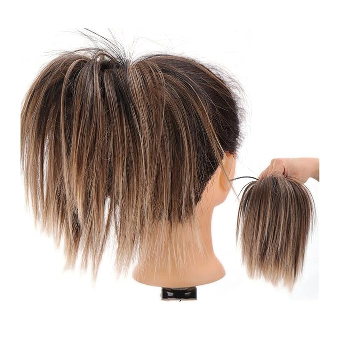 EARSHOT Hair Buns Hair Piece Short Ponytail Extensions Synthetic Straight Hair Hair Bun with Elastic Band Hair Accessories Women Wig Hair Bun Hair Accessories For Girls (Color : F)