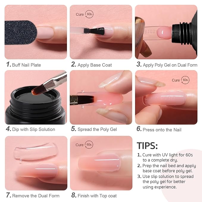 GAOY Poly Gel Nail Kit with UV Lamp 6 Pcs Builder Gel Extension Kit with Everything Decorations Top and Base Coat for Nail Art DIY at Home