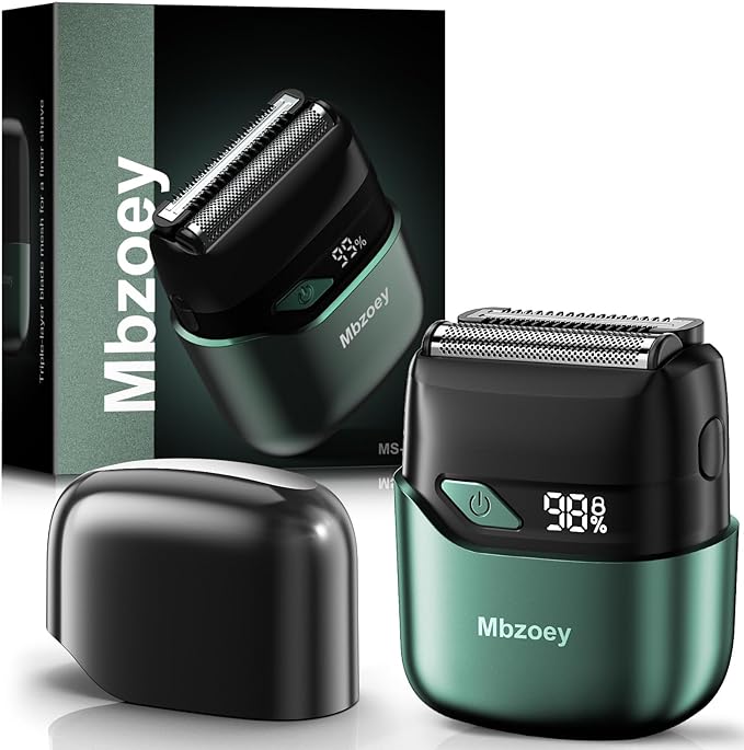 Electric Foil Shavers for Men Mini Electric Razor Compact Face Shaver IPX7 Waterproof Wet Dry Cordless Razor LED Display USB-C Fast Rechargeable Emerald Green