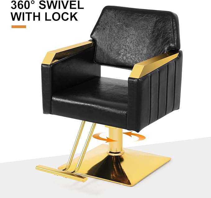 Artist hand Hair Salon Chair Hydraulic Salon Styling Chair 360 Degrees Rolling Swivel Barber Chair Beauty Salon Equipment for Hair Stylist Max Load 330 Lbs Black and Gold