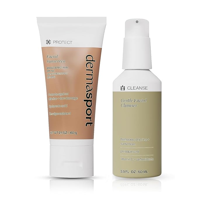 Dermasport Skin Care Set for Athletes: SPF 50 Sport Face Sunscreen &amp Gentle Facial Cleanser - Essential Duo for Pre and Post-Swim Protection &amp Nourishment Designed for Smooth Youthful Skin