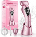 Electric Bikini Trimmer for Women: Rechargeable Painless Shaver for Body Hair - IPX7 Waterproof Cordless Razor with LED Display for Face/Leg Light Pink