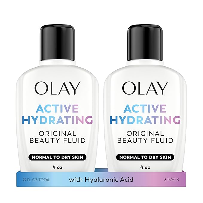 Olay Face Moisturizer active Hydrating Beauty Fluid Lotion Original Facial Moisturizer 4 Oz. (Pack of 2)