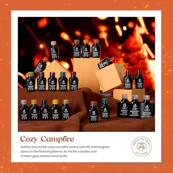 beetles Gel Polish Cozy Campfire Shade Collection - Fall Nail Fest Fall Gel Nail Polish Set 20 Colors Autumn Orange Yellow Green Brown Red Shades UV LED Cured Soak Off DIY Manicure Gift for Girl