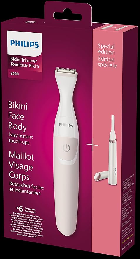 Philips Beauty Women's Bikini Trimmer and Precision Trimmer Special Edition Bundle BRT387/90Pink and White