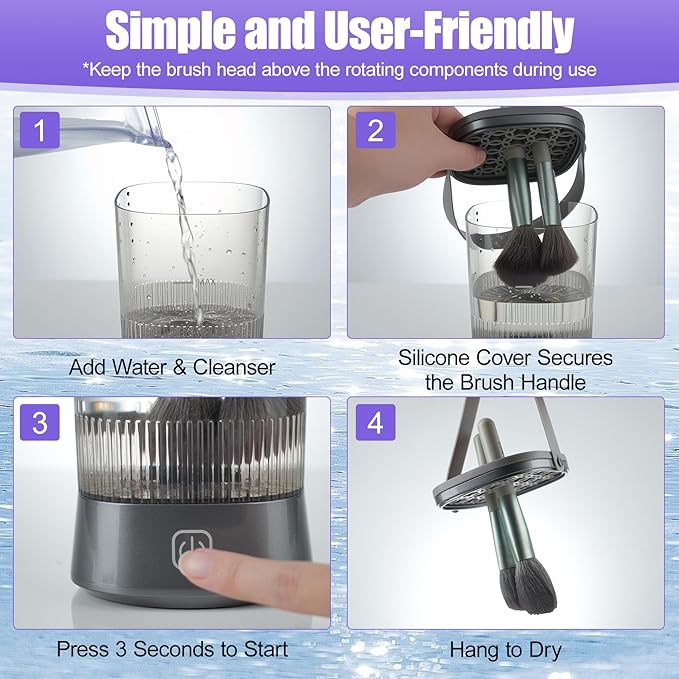 Electric Makeup Brush Cleaner Auto-Rotating Brush Cleaner for Deep Cleaning One-Click Operation Automatic Spinning Cosmetic Brush Cleaner Suitable for All of Makeup Brushes