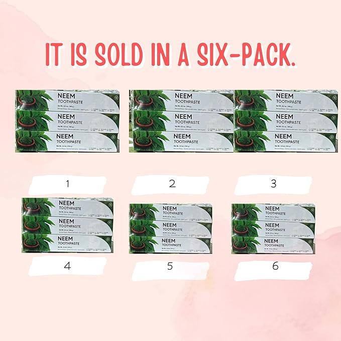Pack of 6 - Organic Neem 10 in 1 Fluoride Free Toothpaste - Neem Clove Black Seed Cardamon Aloe Vera Tea Tree Oil Miswak Clove - Herbal Blend - 7.05 oz