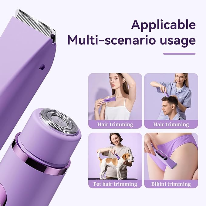 Bikini Trimmer for Women Electric?Double Head Dual Purpose Ceramic BladeIPX7 WaterproofLCD Power DisplayUSB RechargeableWet/Dry Painless Hair Removal for Face &amp Body (Violet)