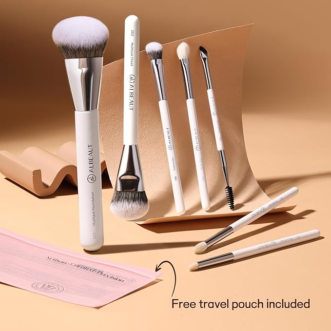 Makeup Brushes Set Albeaut 7Pcs Face Eyeshadow Brushes Kit with Preminum Bristles Liquid Foundation Concealer Blending Tools Professional &amp Travel Bag