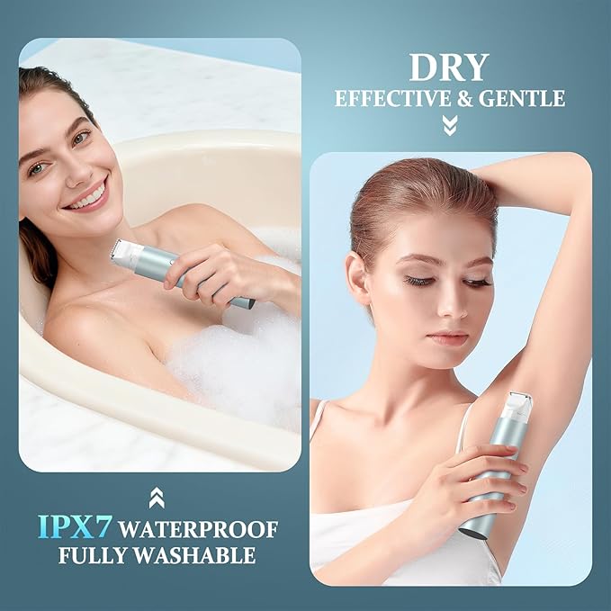 Bikini Trimmer for Women Dual Head Face Shaver Body Hair Trimmmer IPX7 Waterproof Womens Electric Razor for Legs Lake Green