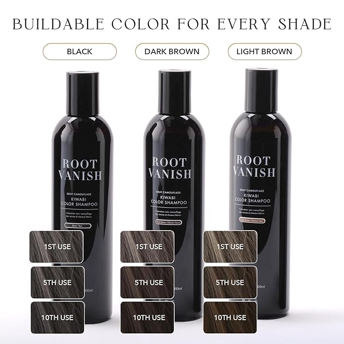 KIWABI Hair Color Shampoo for Gray Coverage ? Gradual All Natural Hair Dye Shampoo for Women &amp Men ? Hydrating Sulfate-Free Ammonia-Free Vegan Scalp Care with 31 Botanicals (Black)