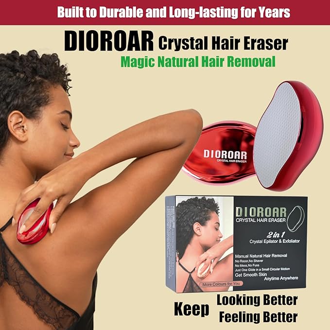 Crystal Hair EraserUpgrade Crystal Hair RemoverPhysical Nano Glass Hair Removal DevicePainless Epilator and Exfoliator Without Shaver for Quick Soft Silky Skin(Red)