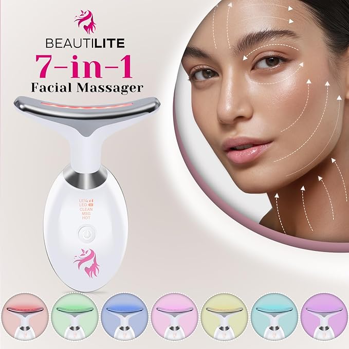 Red Light Therapy for Face Facial Massager Skin Tightening &amp Anti-Aging Face Lift Device True Beauty Glow Facial Massager 7-in-1 LED Facial Sculptor