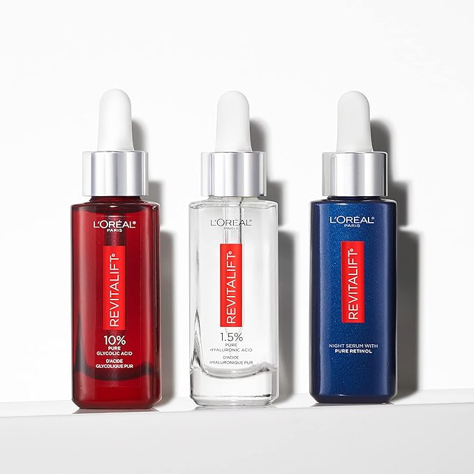 L'Oreal Paris Revitalift 0.3% Pure Retinol Night Serum Reduce Deep Wrinkles Fragrance Free 1 oz + Moisturizer Sample