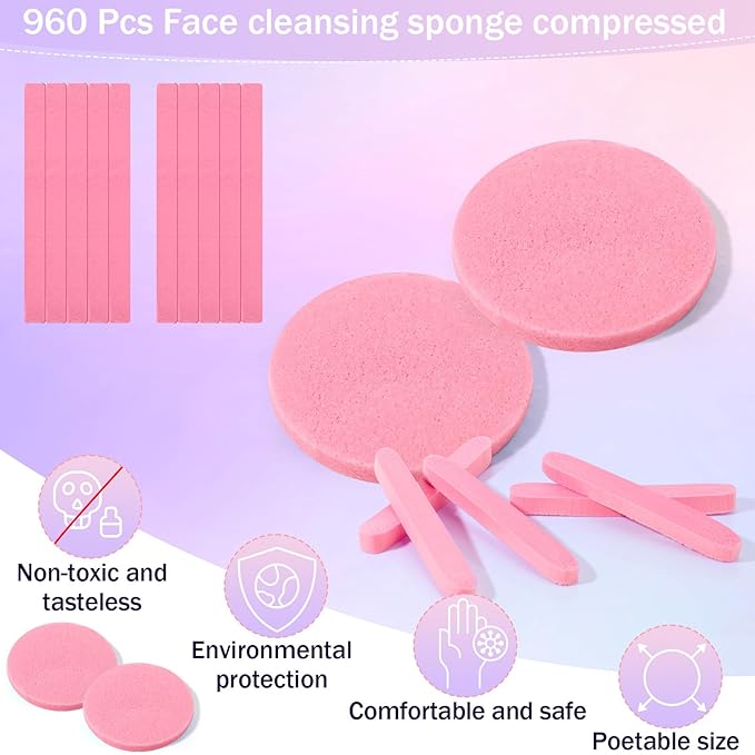 Mifoci 960 Pieces Pink Compressed Facial Sponges for Estheticians Makeup Removal Sponge Pads for Women Spa Exfoliating Face