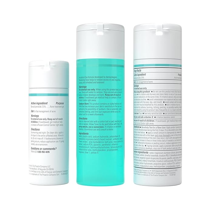 Proactiv 3 Step Acne Treatment w/ Pimple Patches - Benzoyl Peroxide Face Wash Repairing Acne Spot Treatment for Face and Body Exfoliating Toner - 90 Day Complete Acne Skin Care Kit + Pimple Patches