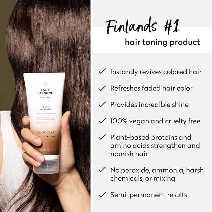 Four Reasons Color Mask - Chocolate - (27 Colors) Toning Treatment Color Depositing Conditioner Tone &amp Enhance Color-Treated Hair - Semi Permanent Hair Dye Vegan and Cruelty-Free 6.76 fl oz
